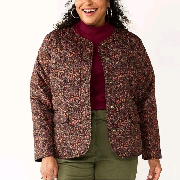 Croft & Barrel Quilted Jacket Womens Size Small Floral Fall Winter Gorpcore - Picture 5 of 9